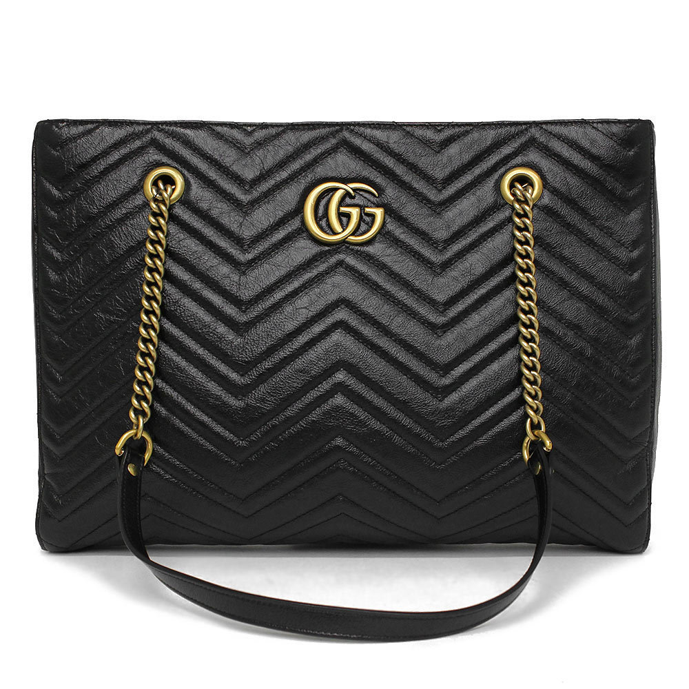 Gucci GG Marmont Medium Chain Tote Handbag Quilted Leather Black - Picture 1 of 8
